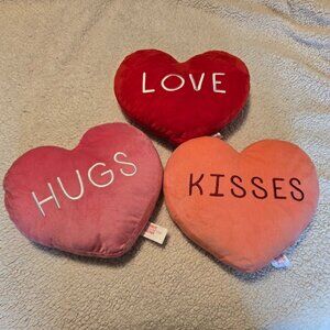 Set of 3 Heart Shaped Valentine's Day "Love", "Kisses", "Hugs", Accent Pillows